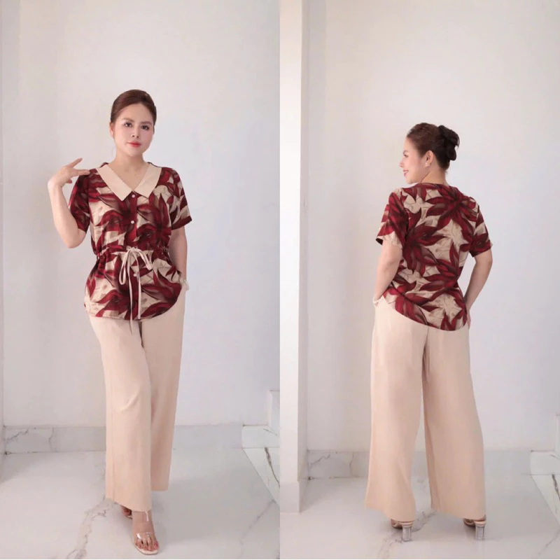 Đồ bộ trung niên, Sét đồ kiểu  cho các mẹ,quần lửng suông, chất lụa hàn thoáng mát  Ms71