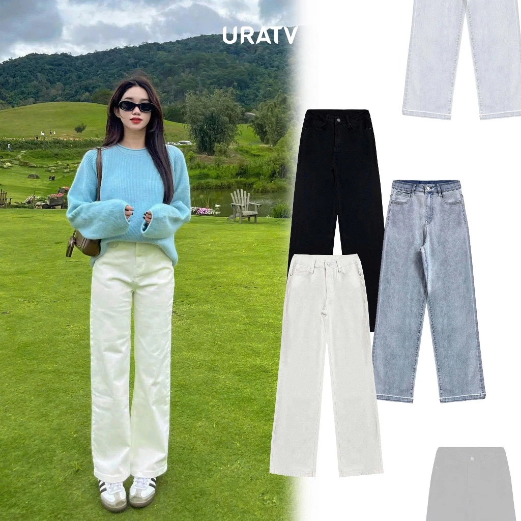 Quần jeans nữ suông ống rộng chất co giãn Z385 URATV
