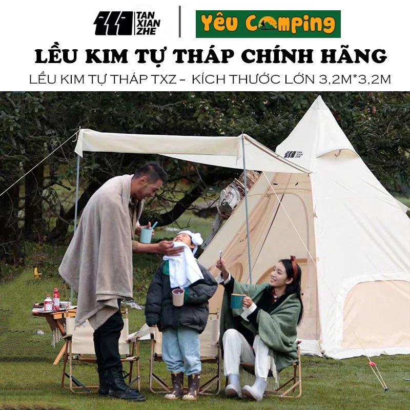 Lều kim tự tháp Tanxianzhe 2 lớp siêu rộng, bền đẹp chống thấm tốt hàng chuẩn dùng 5-7 người