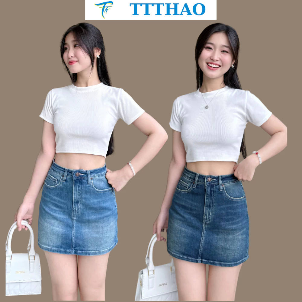 Chân váy jeans cao cấp TTTHAO có lót quần kiểu dáng chân váy bò VNXK J8