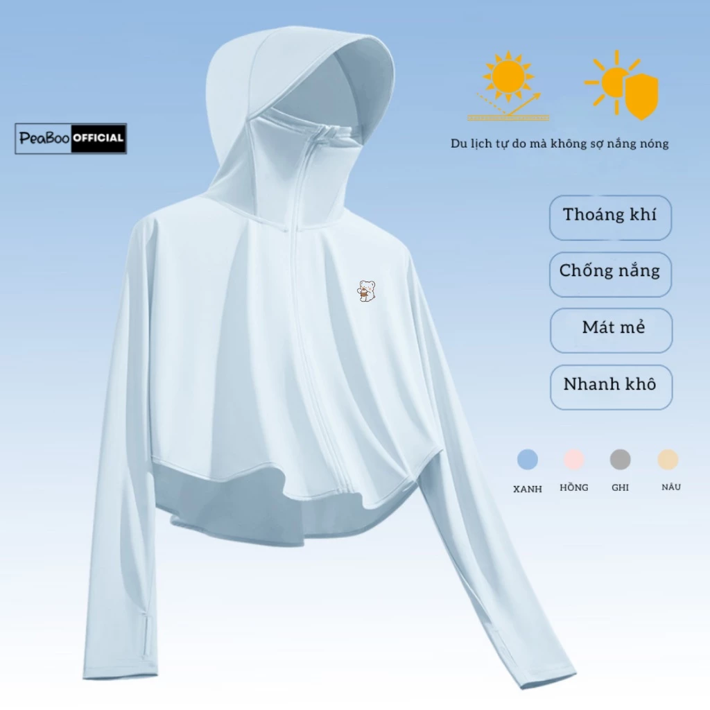 Áo Chống Nắng Nữ Croptop By Peaboo Mã BST01 Chống Tia UV Chất Thun Lạnh Thoáng Mát Mũ Rộng Vành