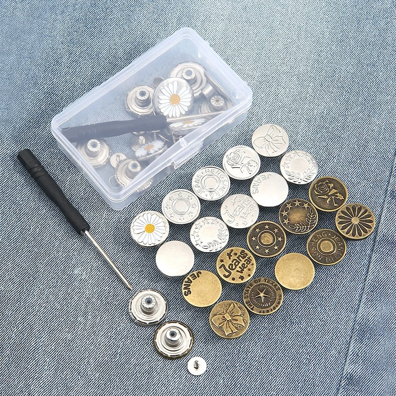 Bộ 10 Chiếc Nút Quần Jean Thay Thế 17 Mm Không May, Combo Nút Quần Bò Kim Loại FERADO