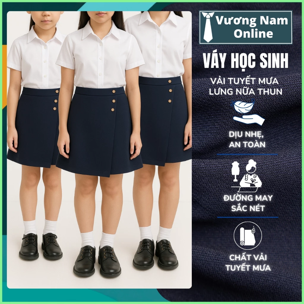 Váy học sinh nữ màu xanh đen cấp 1 2 chất vải Tuyết tốt loại hàng chuẩn đẹp VNO130