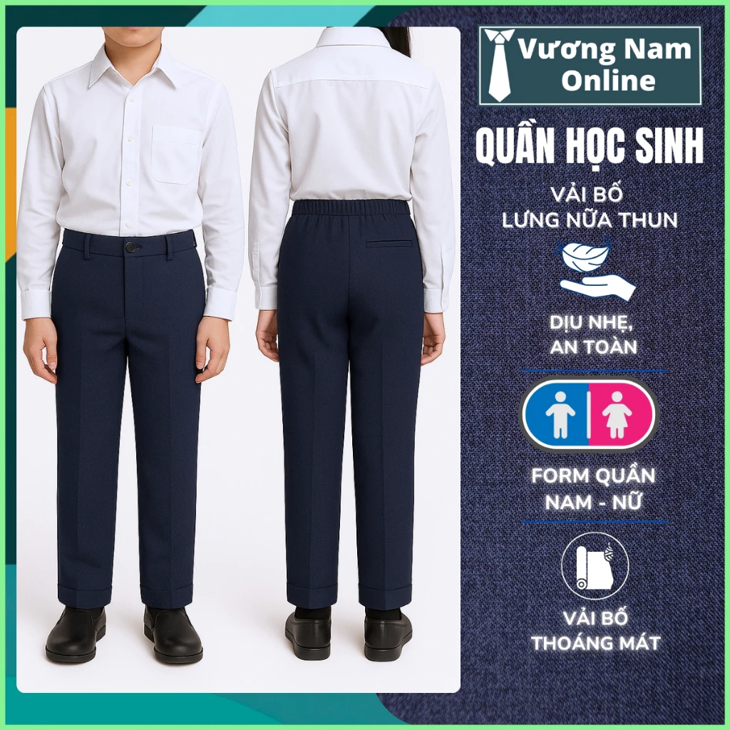 Quần học sinh cho bé trai và gái màu xanh đen cấp 1 2 loại hàng chuẩn đẹp chất vải Tuyết và Bố tốt VNO133