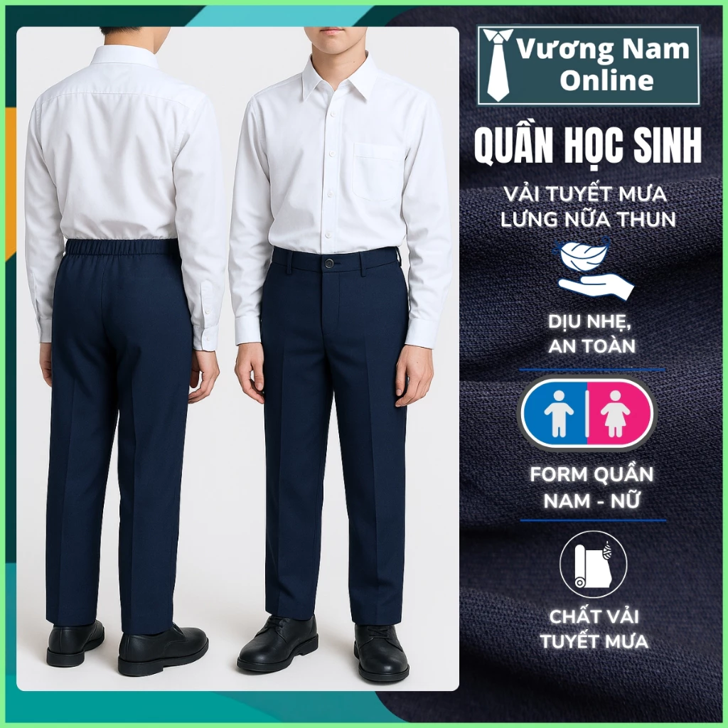 Quần học sinh cho bé trai và gái màu xanh đen chất vải Tuyết và Bố tốt cấp 1 2 loại hàng chuẩn đẹp VNO135