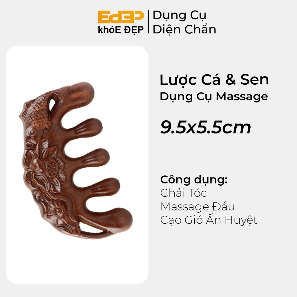 Lược Massage Da Đầu Gỗ Cá Sen Chải Tóc Cạo Gió Ấn Huyệt Giảm Đau Đầu Cải Thiện Sức Khỏe Tự Nhiên