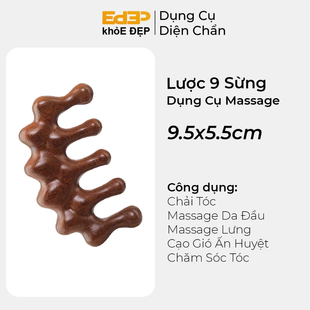 Lược Gỗ 9 Sừng Massage Chải Tóc  Massage Da Đầu Lưng Cạo Gió(  Kích Thích Mọc Tóc Lưng Thư Giãn )