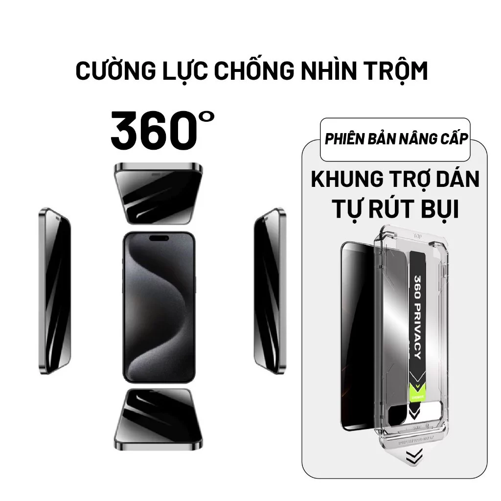 Kính cường lực Iphone chống nhìn trộm 360 độ tự rút bụi ip X/Xr/Xsmax/11/12/13/14/15/16/17/18 promax/pro/air/plus/prm