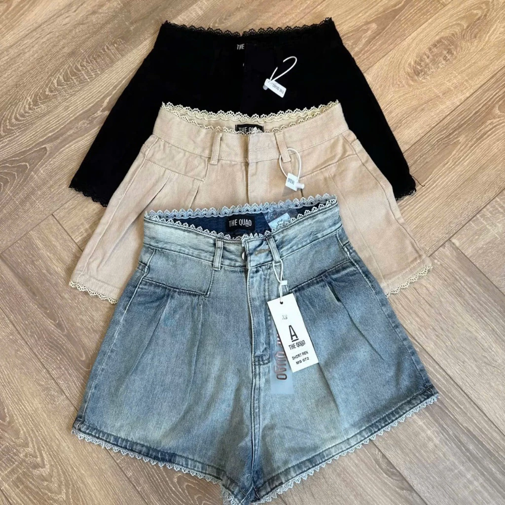 Quần Sooc Jean Mới Về Thiết Kế Phối Ren Ống Xếp Ly Hotrend