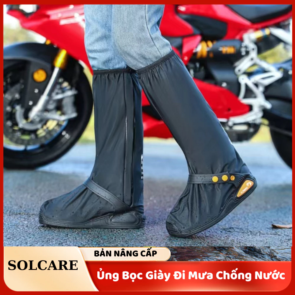 Ủng Đi Mưa Có Khoá Kéo 2 Lớp,Bọc Giày Đi Mưa Cổ Cao Chống Trơn Trượt, Chất Liệu PVC Cao Cấp