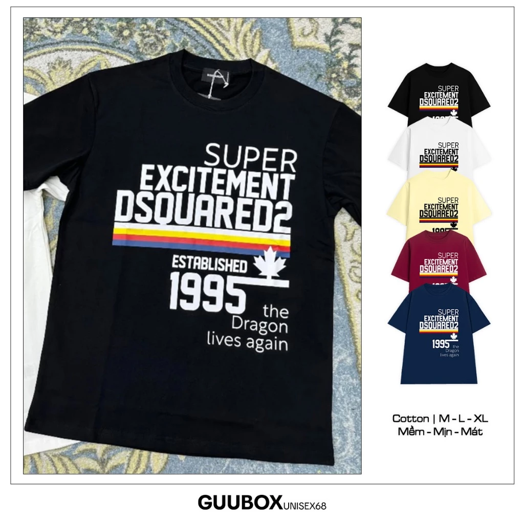 Áo Phông Nam DSQ Họa Tiết Chữ Supper 1995 Siêu Chất - Áo Thun Nam Nữ Vải Cotton Co Giãn Tốt