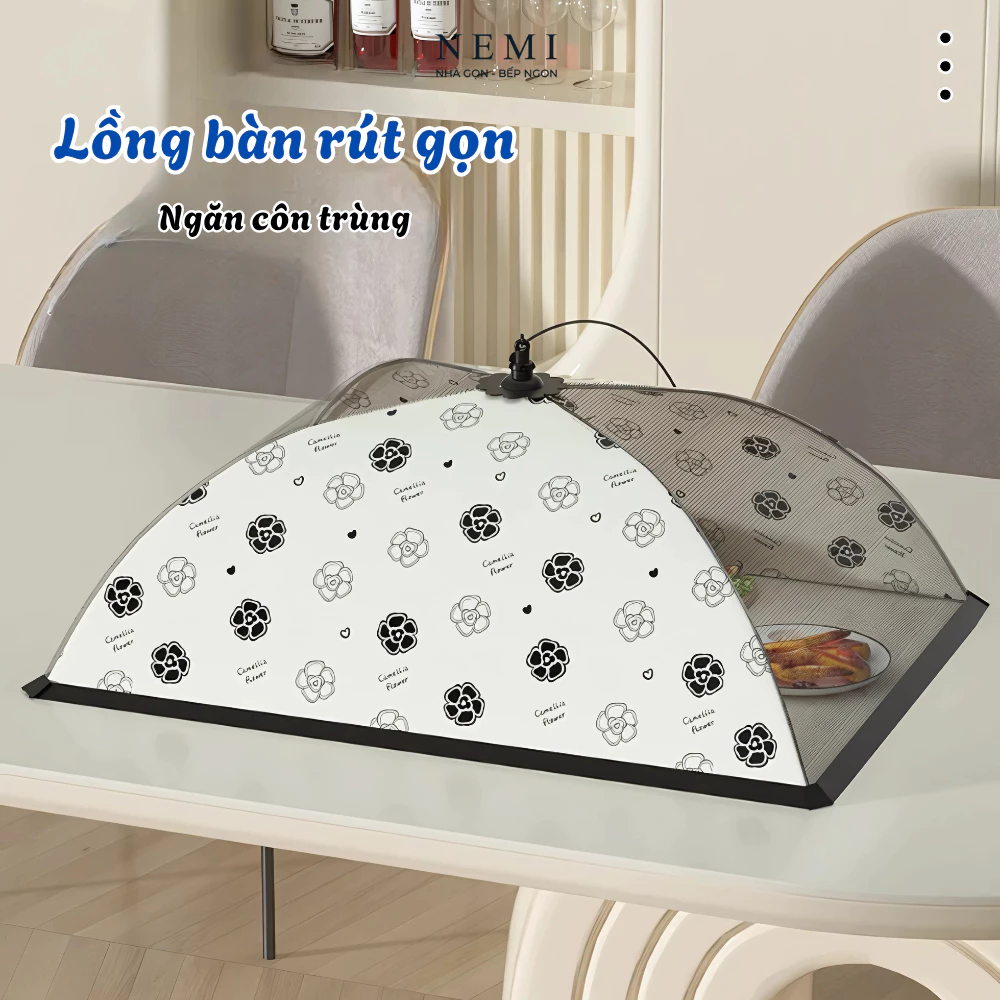 Lồng Bàn Đậy Thức Ăn Gấp Gọn NEMI Thoáng Khí Chống Ruồi, Cỡ Lớn 70cm Khung Thép Chắc Chắn