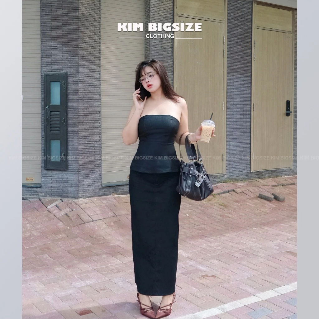 Set áo nữ bigsize quây jean kèm chân váy bút chì không mút(55-85kg)[KIMBIGSIZE]