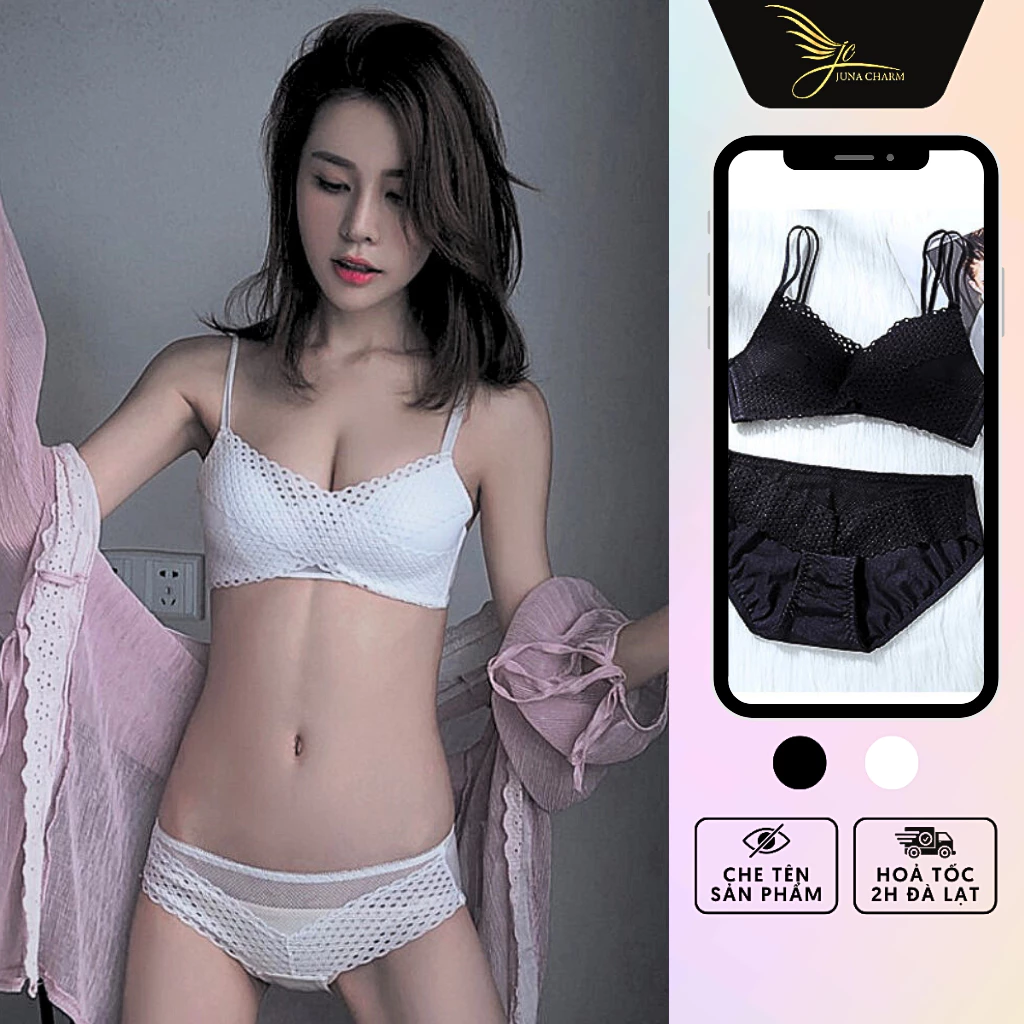 Bộ Đồ Lót, Set Áo Ngực Kèm Quần Lót Sexy JUNA Size 38/85 Dành Cho Nữ Thời Trang Đồ Lót Cao Cấp Chất Ren Màu Trắng/Đen