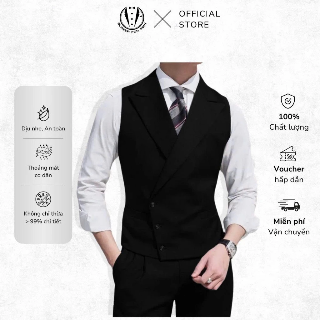 Áo Gile Nam 3 Cúc Ve Nhọn Vải Cao Cấp Dáng Slimfit Hàn Quốc Chống Nhăn Sang Trọng AVN10 - Blazer For Man