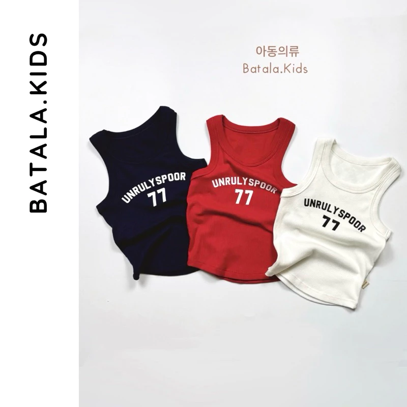 Áo ba lỗ bé trai bé gái Batala kids, áo sát nách cho bé chất thun tăm in chữ UNRULY SPOOR nặng từ 8-35kg