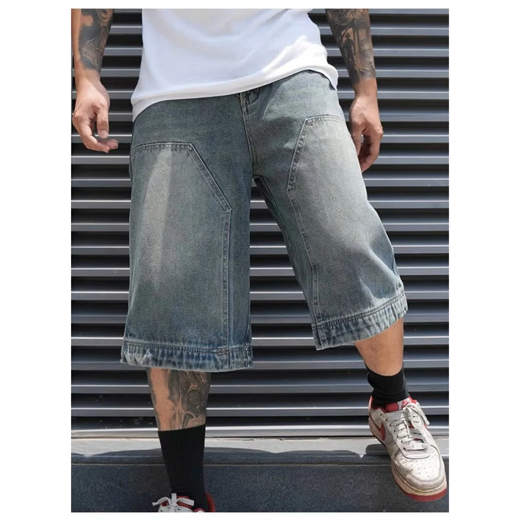 Quần short jean rộng nam KENZA FASHION KJ142, Quần short jean ống rộng, túi chéo cá tính, chất cotton dày dặn