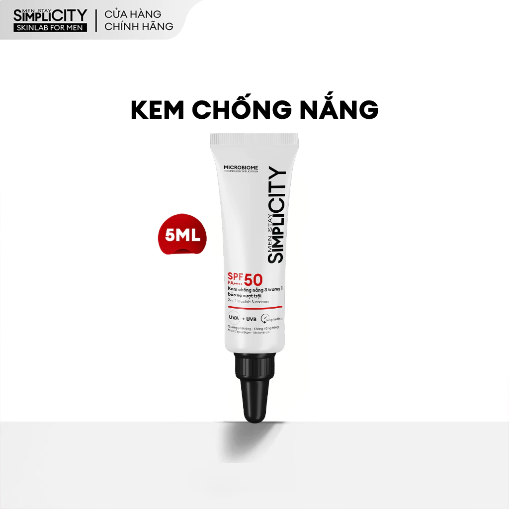 [QUÀ TẶNG KHÔNG BÁN] Kem chống nắng cho nam 3in1 SPF 50 PA+++ Men Stay Simplicity Invisible Sunscreen 5ml