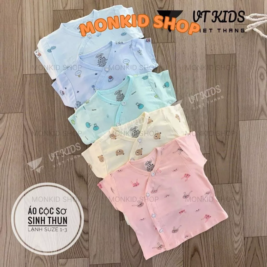 [Áo cộc màu họa tiết] Combo 3/5 Áo Cộc Tay Chất Thun Lạnh Mềm Mại, Thấm Hút Cho Bé Sơ Sinh 0-9 Tháng