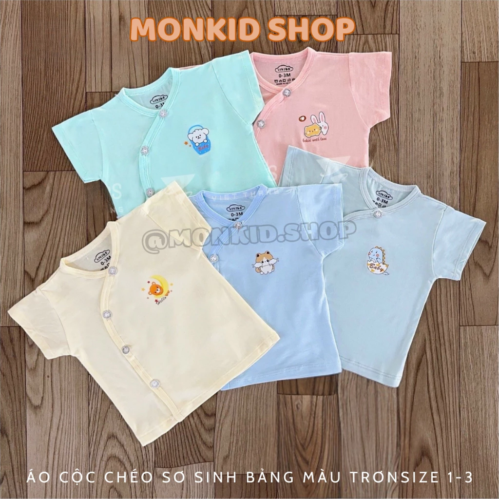 [Áo cộc màu trơn] Combo 3/5 Áo Cộc Tay Chất Thun Lạnh Mềm Mại, Thấm Hút Cho Bé Sơ Sinh 0-9 Tháng