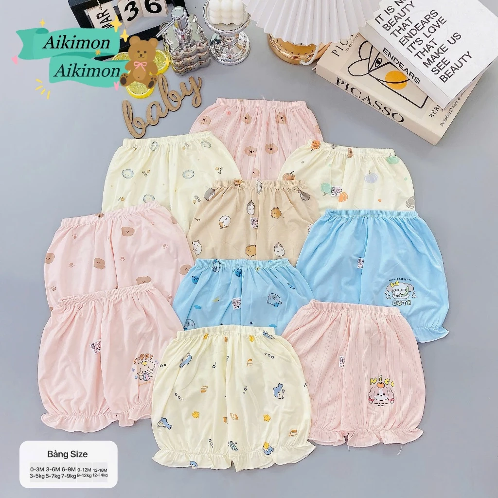 Combo 5 và combo 10 quần cộc cho bé gái vải petit, cuốn bèo, cân nặng từ 3 - 13 Kg