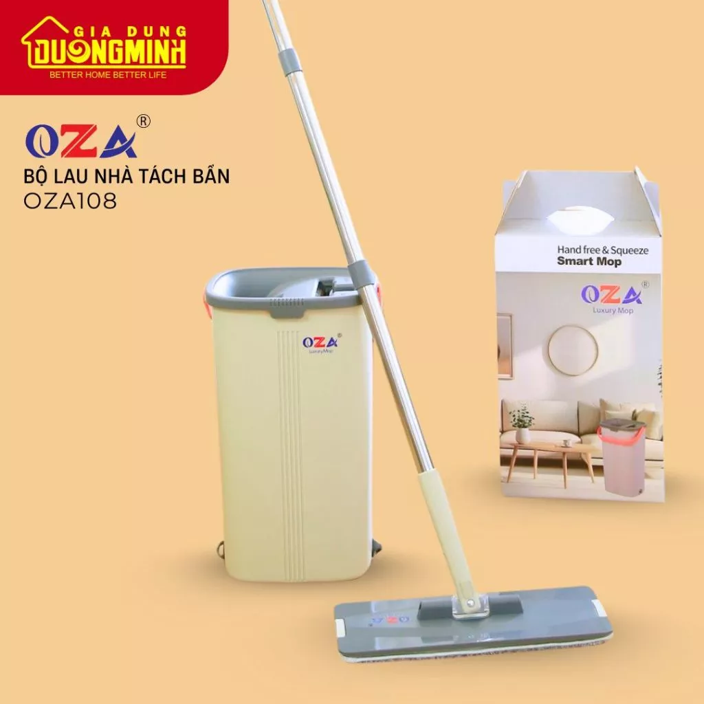 Cây lau nhà tự vắt thông minh, lau 360 độ, sàn khô nhanh, Bộ lau nhà có thùng  - OZA108