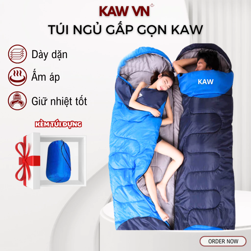 Túi Ngủ Văn Phòng Gấp Gọn KAW Dày Dặn, Chống Thấm, Giữ Ấm Tiện Lợi, Du Lịch, Dã Ngoại