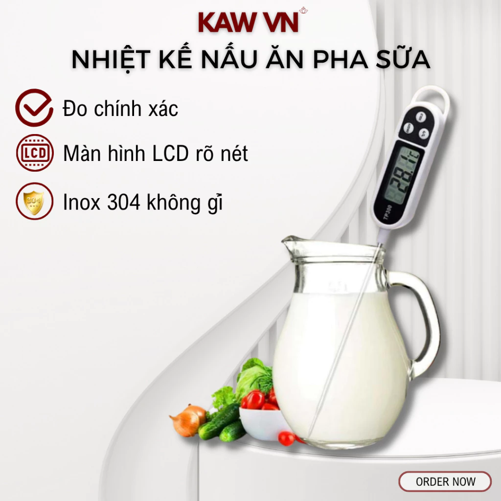 Nhiệt Kế Nấu Ăn Pha Sữa KAW Đo Nhiệt Độ Siêu Nhanh, Chính Xác, Chất Liệu Inox 304 An Toàn Cho Bé
