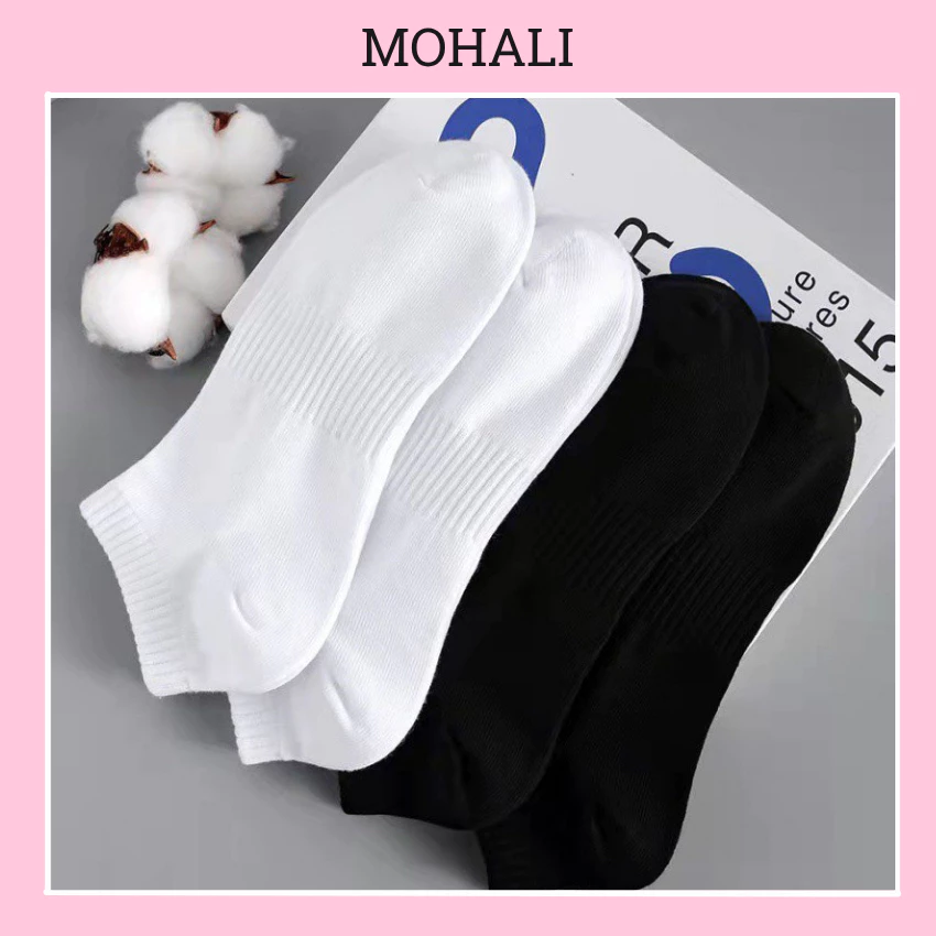 Combo 5 đôi tất vớ cổ ngắn trơn mịn nam nữ dệt kim chất cotton dày dặn kháng khuẩn MOHALI VC010