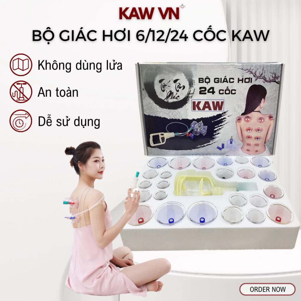 Bộ Giác Hơi 24 Cốc Không Dùng Lửa KAW, Nhựa Nguyên Sinh Tinh Khiết, An Toàn Tuyệt Đối