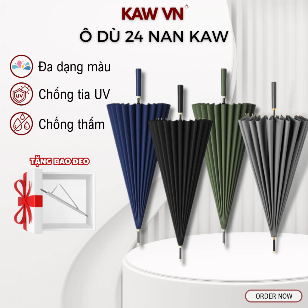 Ô Dù Cao Cấp KAW 24 Nan Siêu To Che Mưa Che Nắng, Chống Tia UV, Chống Thấm 2 Lớp, Không Han Rỉ