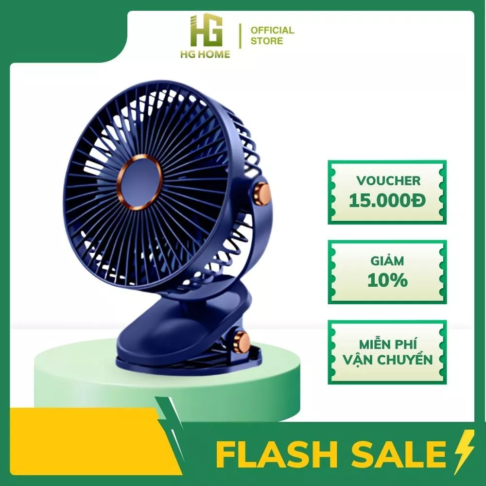 Quạt Kẹp Bàn Tích Điện HGHOME 5 Chế Độ Gió Siêu Mát, Xoay 360 Độ Dung Lượng Pin Lớn [ HÀNG ĐẸP ]