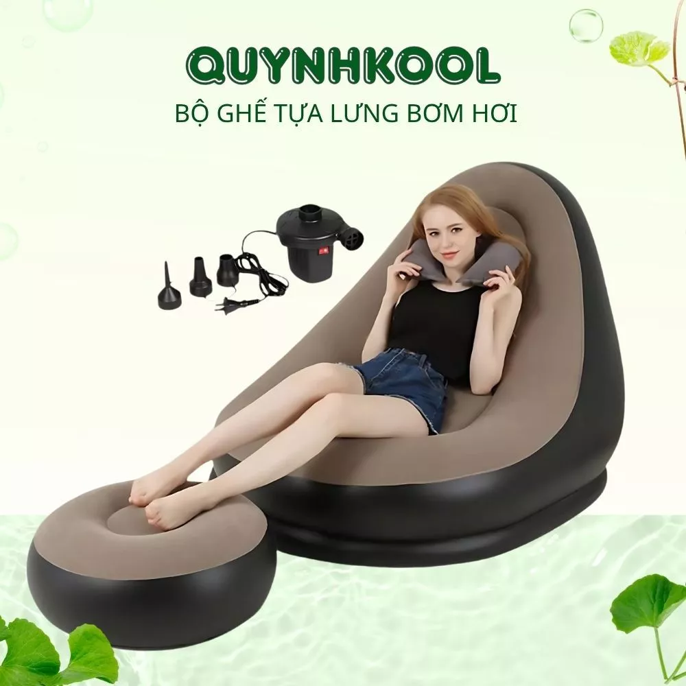Bộ Ghế Lười Bơm Hơi Thư Giãn -  Ghế Đệm Hơi Tựa Lưng Bọc Nhung Êm Ái Kiểu Dáng Hàn Quốc
