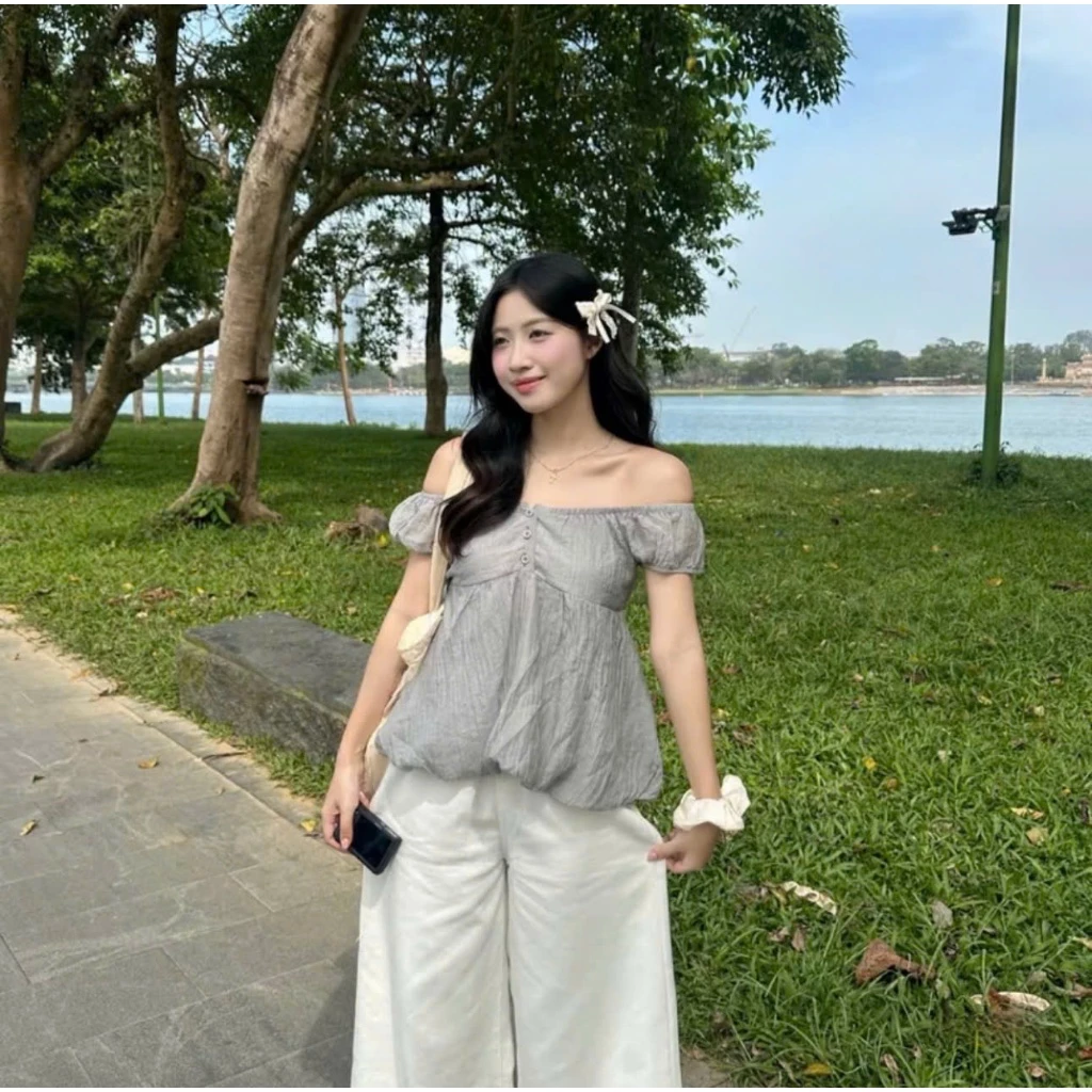 Áo babydoll dáng bí phồng voan tơ trễ vai siêu xinh MUZA A67