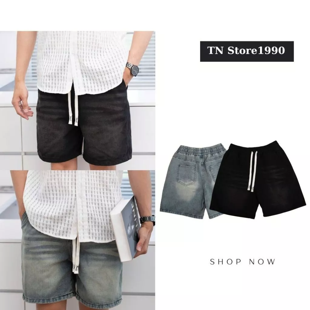 QUẦN SHORT JEAN NAM CẠP CHUN [NEW] TRÊN GỐI MÀU TRƠN BASIC - Q08