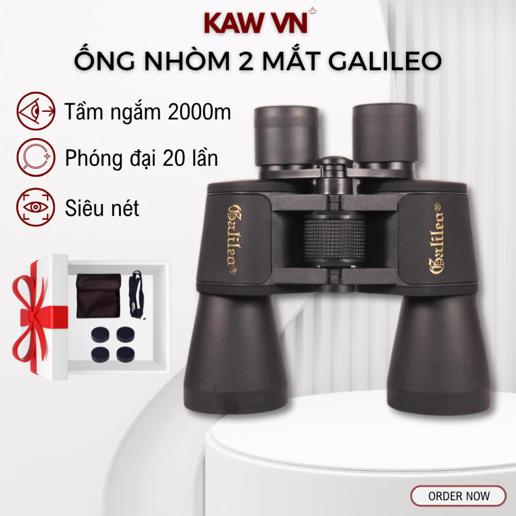 Ống Nhòm 2 Mắt KAW Galileo 20x50 Nhìn Xa Đến 2KM, Độ Phóng Đại 20 Lần Chuyên Dùng Ngắm Cảnh Du Lịch