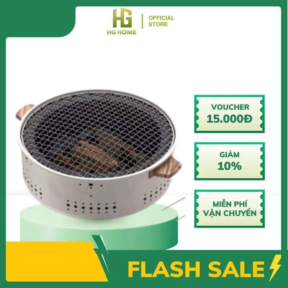 Bếp nướng than hoa HGHOME dáng tròn không khói ngoài trời chất liệu thép chịu nhiệt cao cấp [ HÀNG CAO CẤP ]