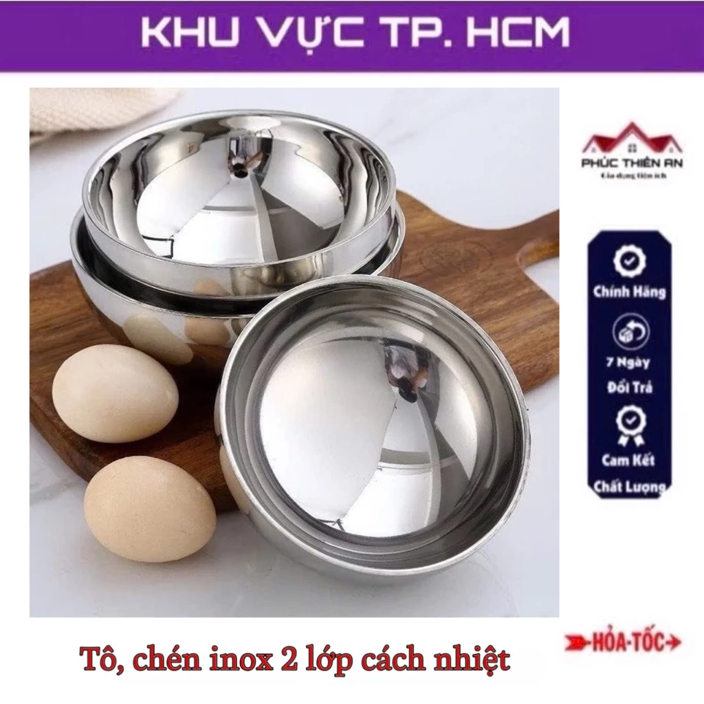 Tô, chén chất liệu inox, 2 lớp cách nhiệt, nhiều kích thước - tiện dụng, siêu bền