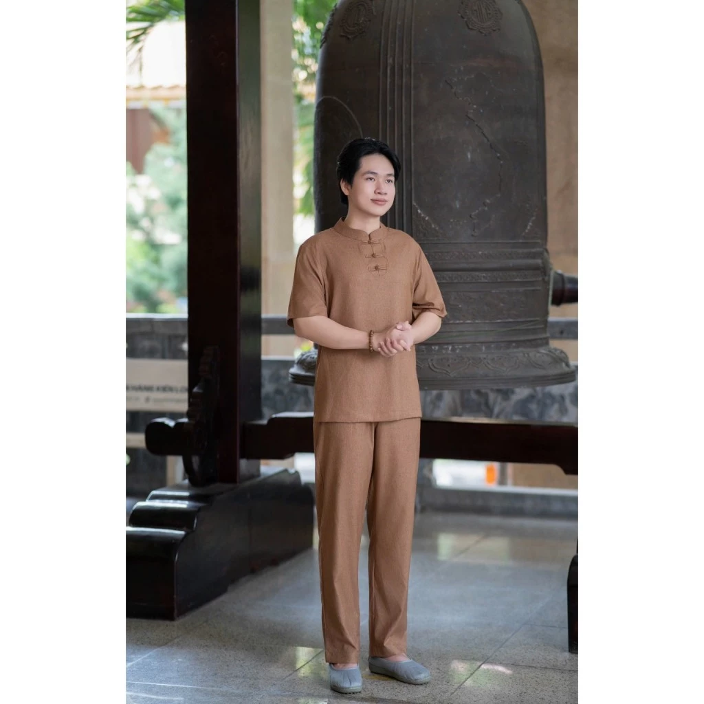 Bộ đồ lam nam lãnh tụ cọc tay 3 nút cổ chui – vải Linen Ấn cao cấp, mềm mịn, mát lạnh, ít nhăn