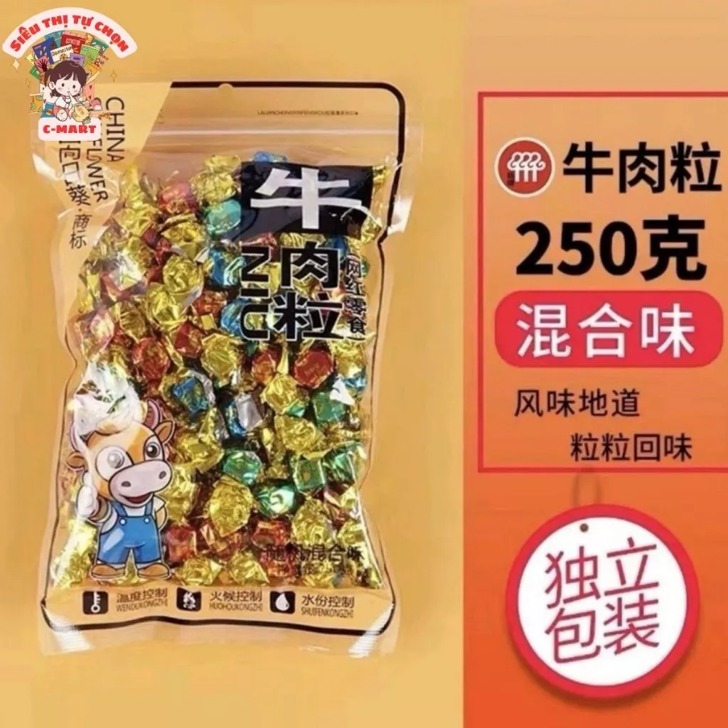 [C-MART] Khô Bò, Thịt Bò Viên 3 Vị Gói 250g – Cay, Ngọt, Mặn Hòa Quyện