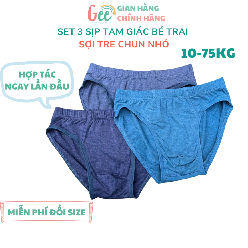 Quần lót bé trai Gee chun nhỏ/to, set 3 quần sịp tam giác trẻ em mặc hè, vải sợi tre, mềm mịn, thoáng mát, co giãn tốt