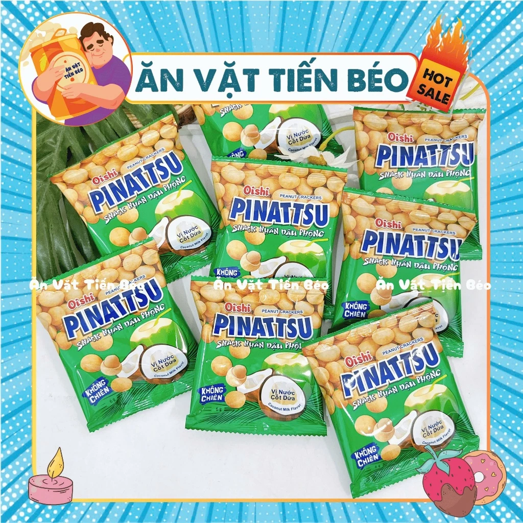 [10 GÓI] Snack Đậu phộng TÍ HON Oishi, đậu phộng Pinattsu hương vị cốt dừa (Gói 6g)