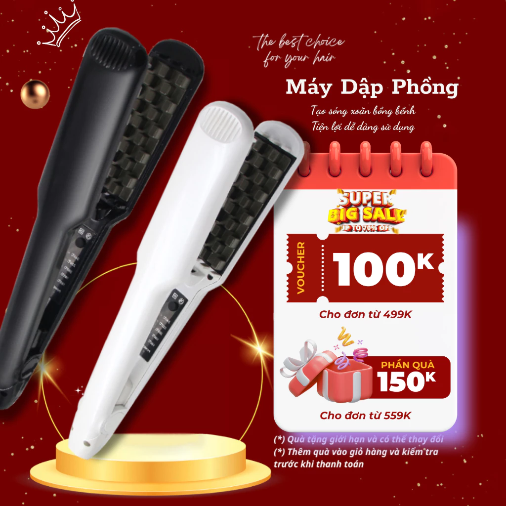Máy Dập Phồng Dập Xù Chân Tóc Vuông Tạo Phồng Tạo Xù Tự Nhiên Cho Tóc 5 Mức Nhiệt