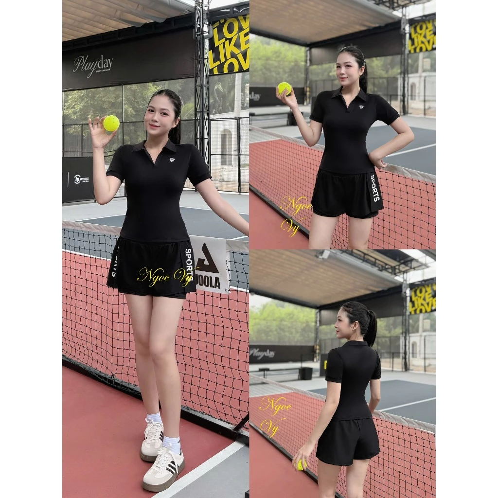 Bộ Tập Quần SPost áo pholo Gym pickleball Yoga Erobic Thể Thao Đi Biển Nữ Chất Pholy Co Giãn Thấm Hút Mồ Hôi