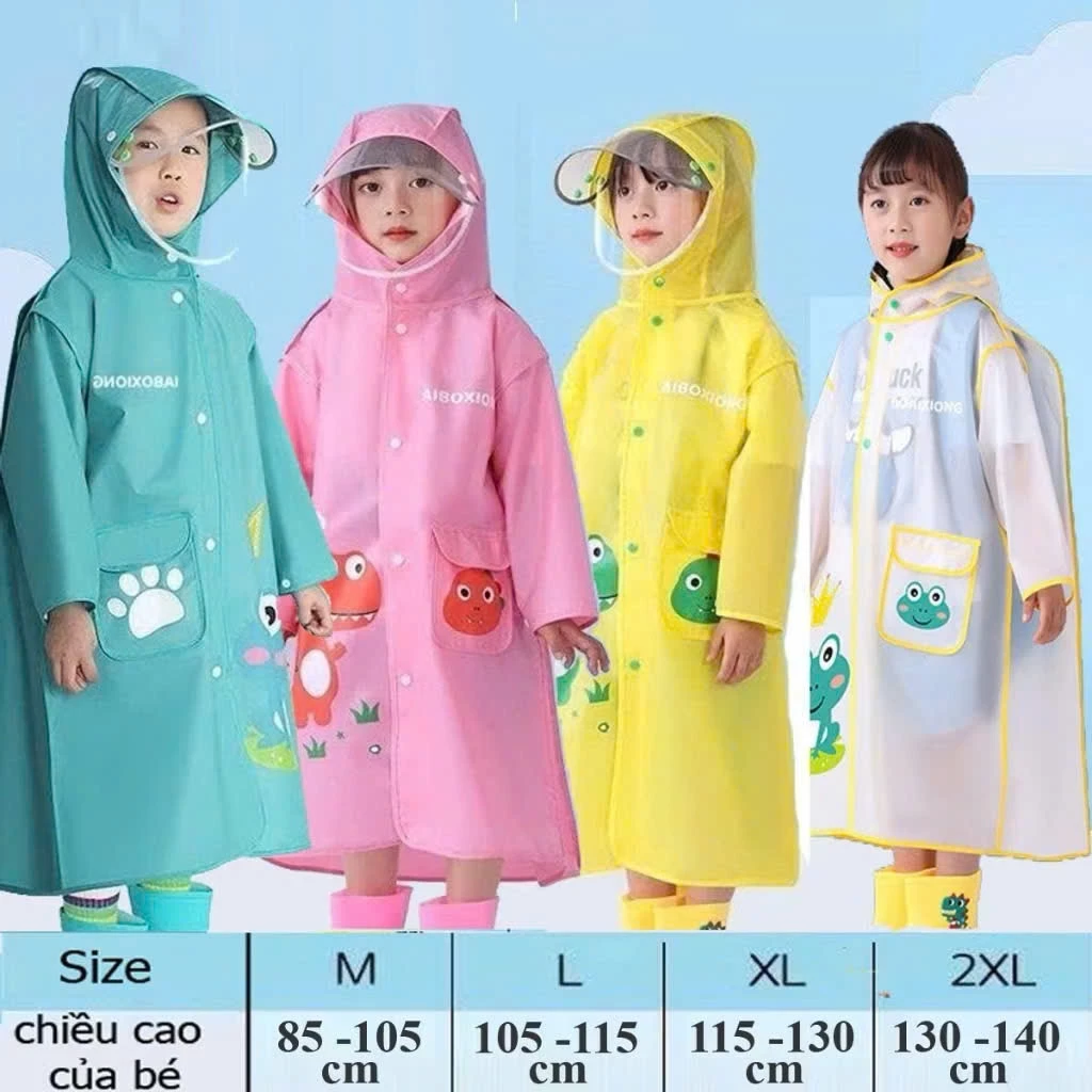 Áo mưa trẻ em áo mưa cho bé trai, bé gái cao cấp chống thấm nước hoạt hình dễ thương có chỗ để cặp sách