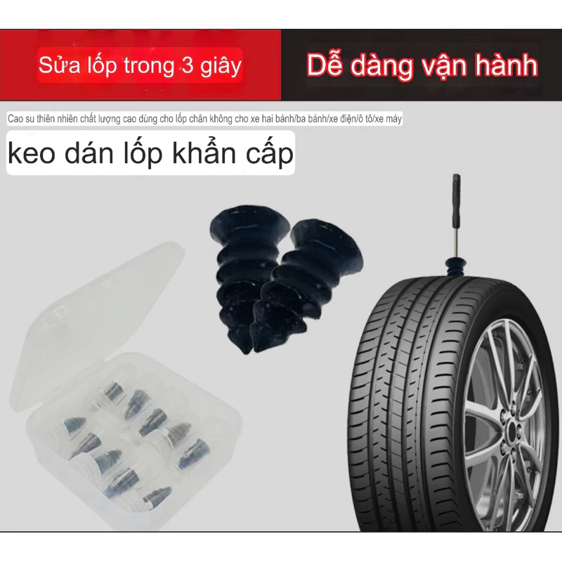 Hộp 10 Vít Vá Lốp Không Săm – Dụng Cụ Vá Lốp Tại Chỗ Cho Ô Tô Xe Máy Xe Tải, Không Cần Tháo Lốp