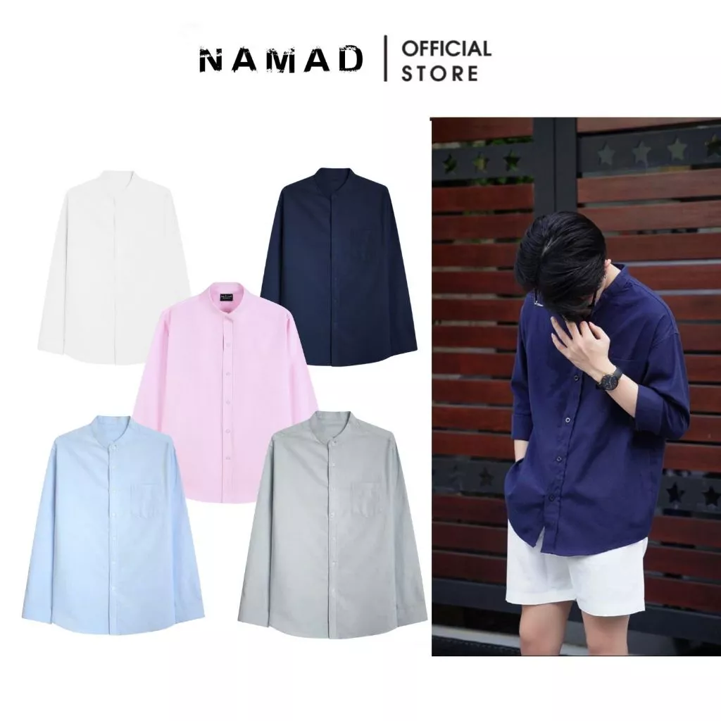 Áo sơ mi trơn dài tay Namad cổ tàu chất liệu Oxford dầy dặn, lên form đẹp thấm hút mồ hôi NM01