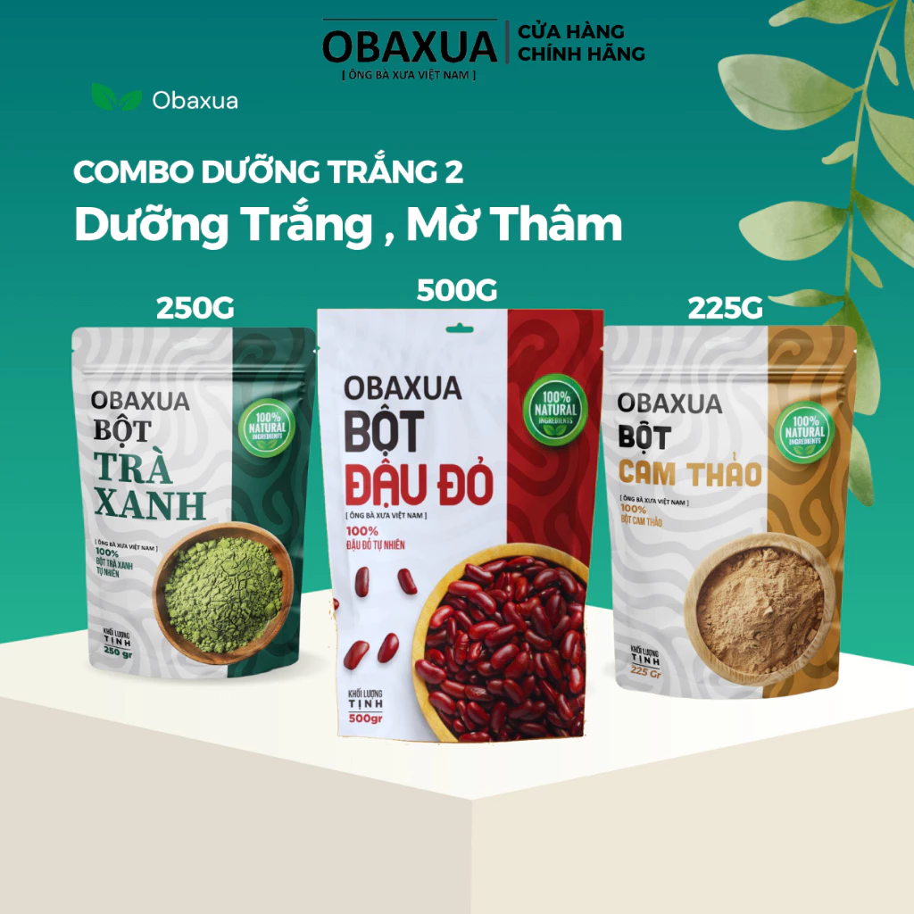 OBAXUA Combo 3 Bột Thiên Nhiên – Trà Xanh, Đậu Đỏ, Cam Thảo