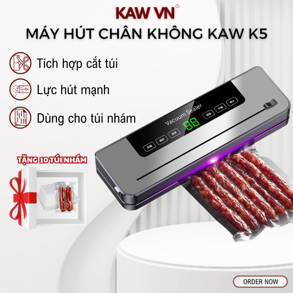 Máy Hút Chân Không KAW K5 Hàn Tự Động, Công Suất Mạnh, Hút Kiệt Giúp Bảo Quản Thực Phẩm An Toàn