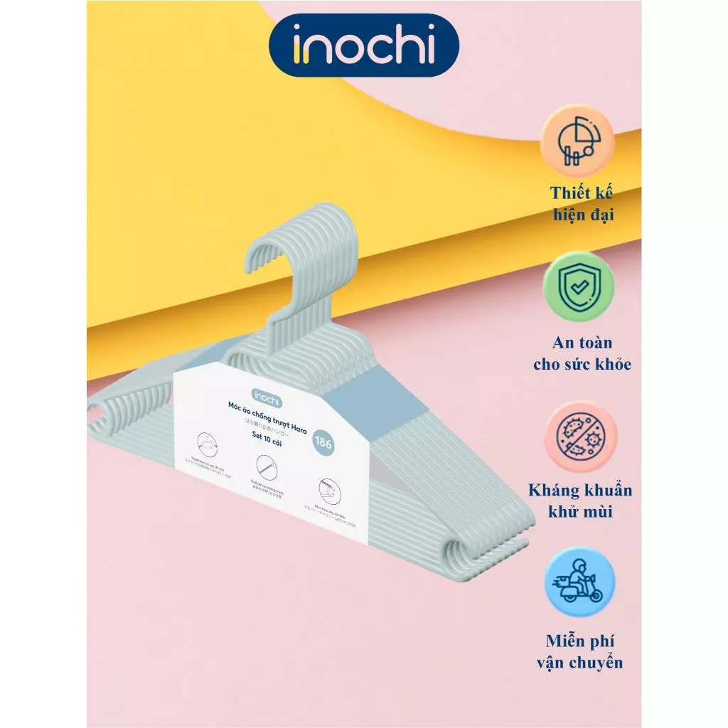 [MUA2 GIẢM30%] Móc áo nhựa (10 cái/lốc) chính hãng KHÔNG GIÒN GÃY PHAI MÀU, móc áo thun, quần jean